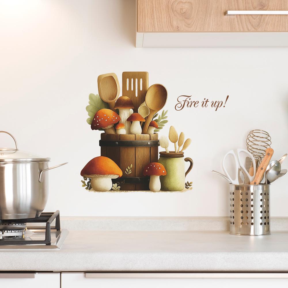 

Самоклеящиеся деревянные бочки грибы кухонные принадлежности английский слоган холодильник настенные наклейки 29x29cm разноцветный