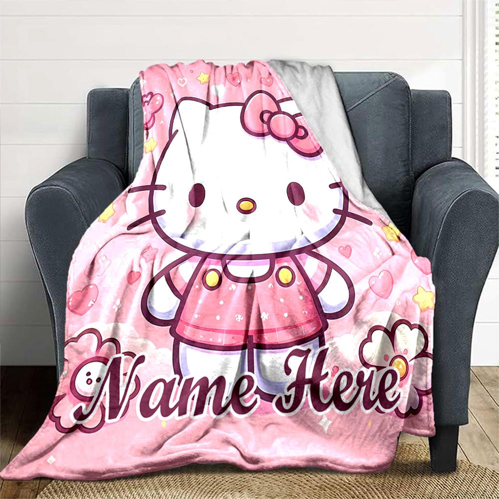Customizable HelloKitty10 Throw Blanket – Personalized Name, All-Season Cozy Snug Blanket, Machine Washable, Personalized Blanket
