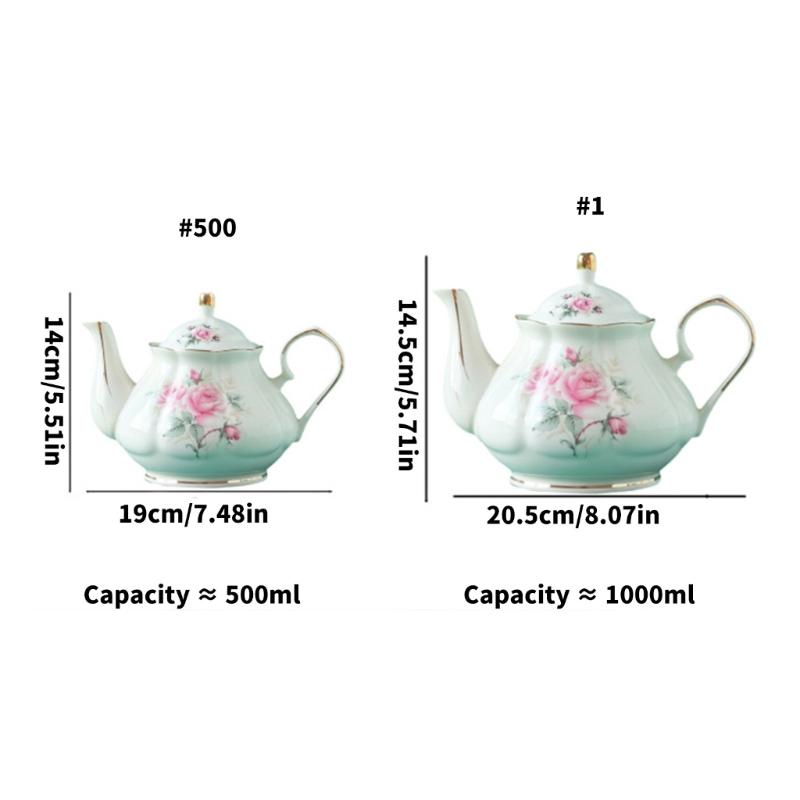 Ergonomic Handle Ceramic Teapot With Floral Pattern And Gold Trim Porcelain Tea Pot Suitable For Gifting