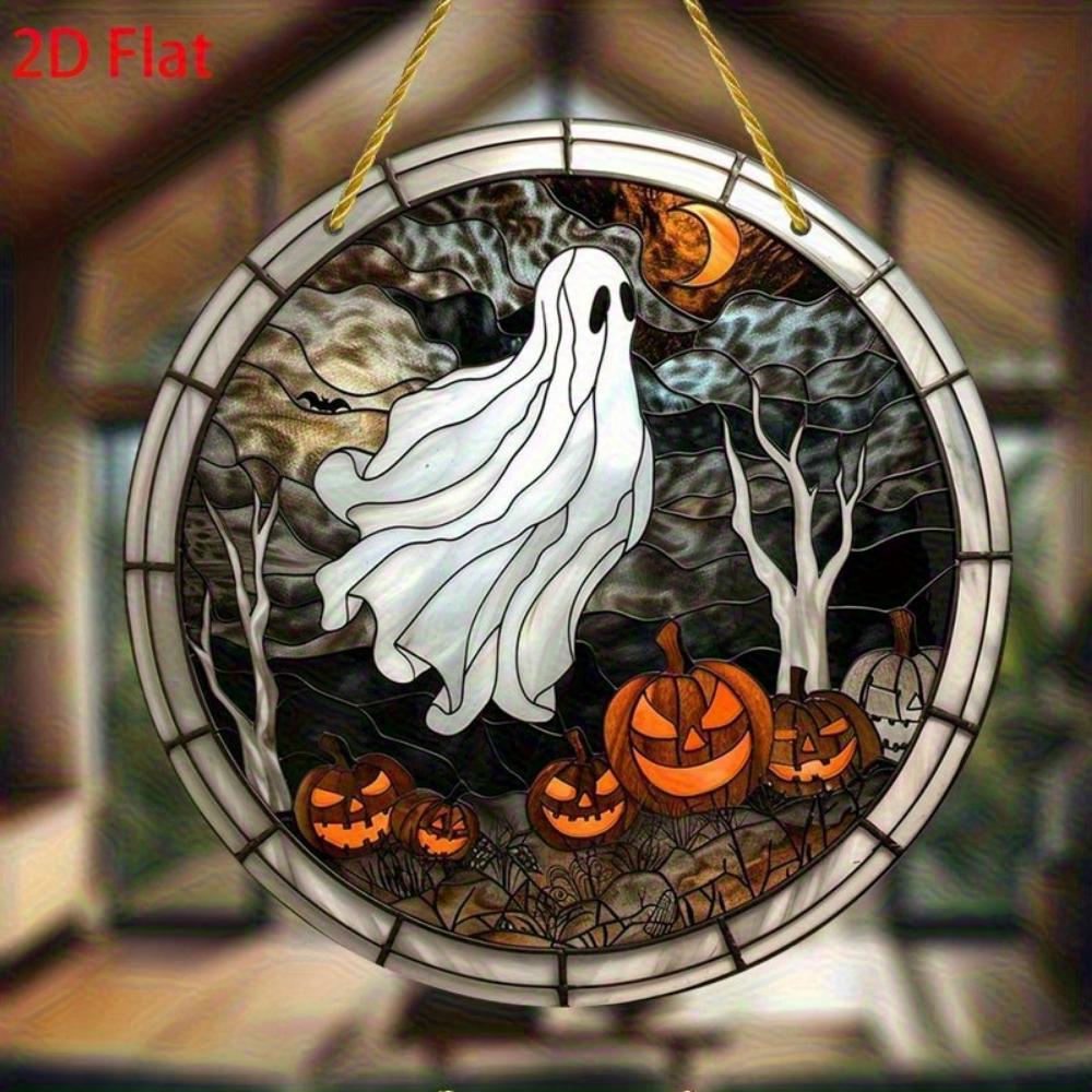2D flat Halloween decoration - acrylic pendants (ghosts, jack-o-lanterns, full moon) - scary windows, door party decoration, holiday home decoration