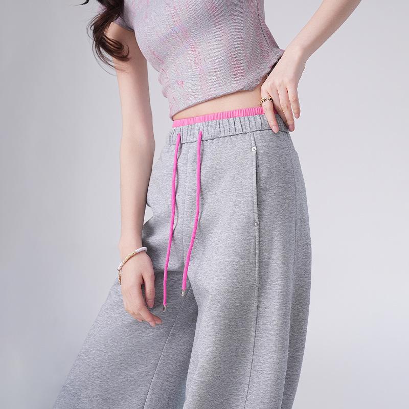 Women's High-Waisted Wide Leg Sweatpants - Korean Style, Spring/Summer 2026, Solid Color, Slimming Curve Design