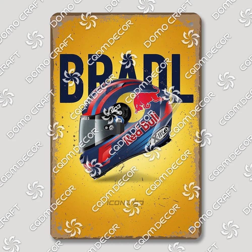 Vintage F Racer Helmet Metal Tin Sign Wall Art Decor  Sport Car Helmets Poster Plaque for Garage Racing Club Bar Pub Home
