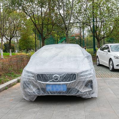 Jednorázový kryt na auto s gumičkou PE plasty Průhledný Kompletní ochranný štít pro auto Odolný proti vodě/dešti/prachu Dočasný do garáže
