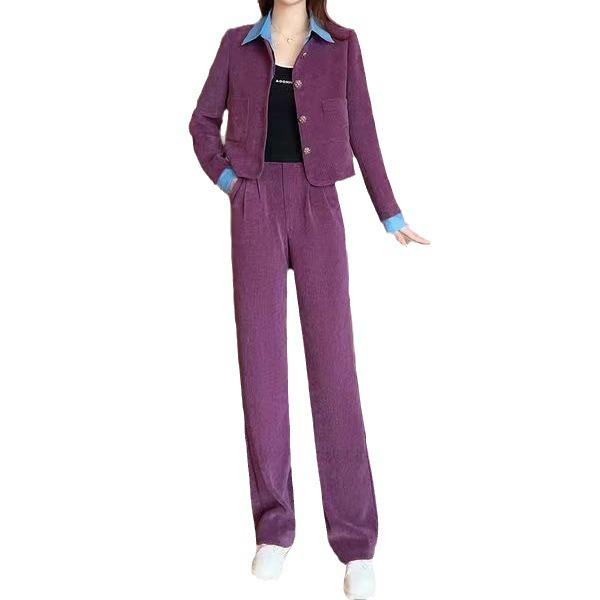 Trendy Spring & Autumn Women's Two-Piece Suit: Long-Sleeve Coat & Wide-Leg Pants - Slimming & Youthful Look
