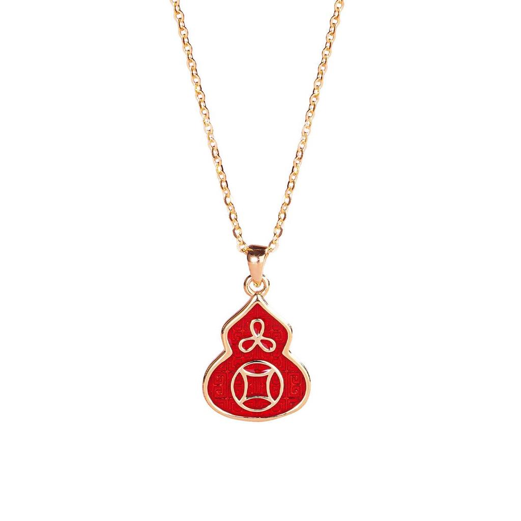 Tichiya Real Shot Gourd Necklace: Women's S925 Sterling Silver, Chinese Style, Light Luxury Enamel Fu Lu Clavicle Chain.