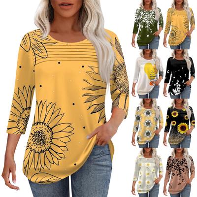 Moda Femenina Cuello Redondo Plisado Tapeta Delantera Color Sólido Manga 3/4 Top
