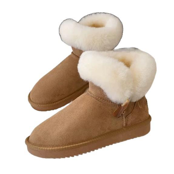 Sangpo Women's Sheepskin & Wool Thick-Soled Snow Boots - 2025 Winter Collection Genuine Leather & Wool Toggle.