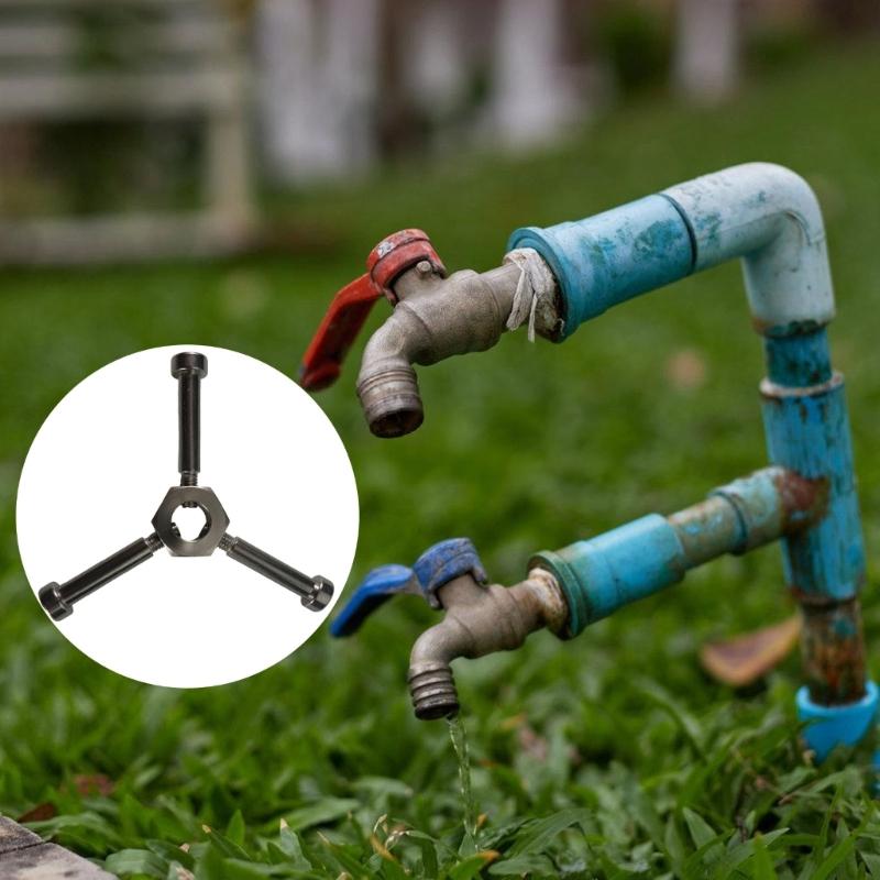 Metal Faucet Handle for Plumbing Repair, Three Grip Replacement Knob with Threaded Center Mount and Visible Size Reference for Outdoor Faucet Use