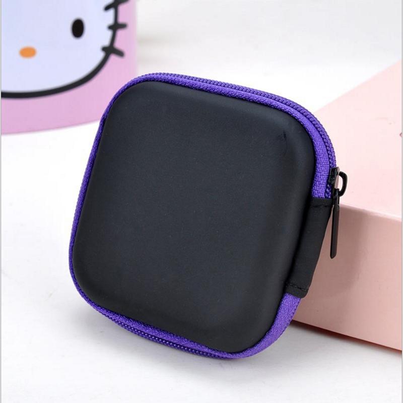 

1 шт., чехол для наушников на молнии, кожаный ящик для хранения наушников, портативный дорожный органайзер для кабеля USB, жесткая сумка для монет и карты памяти фиолетовый