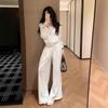 Korean Style Spring 2026 Women's White Hoodie & Wide-Leg Pants Casual Set