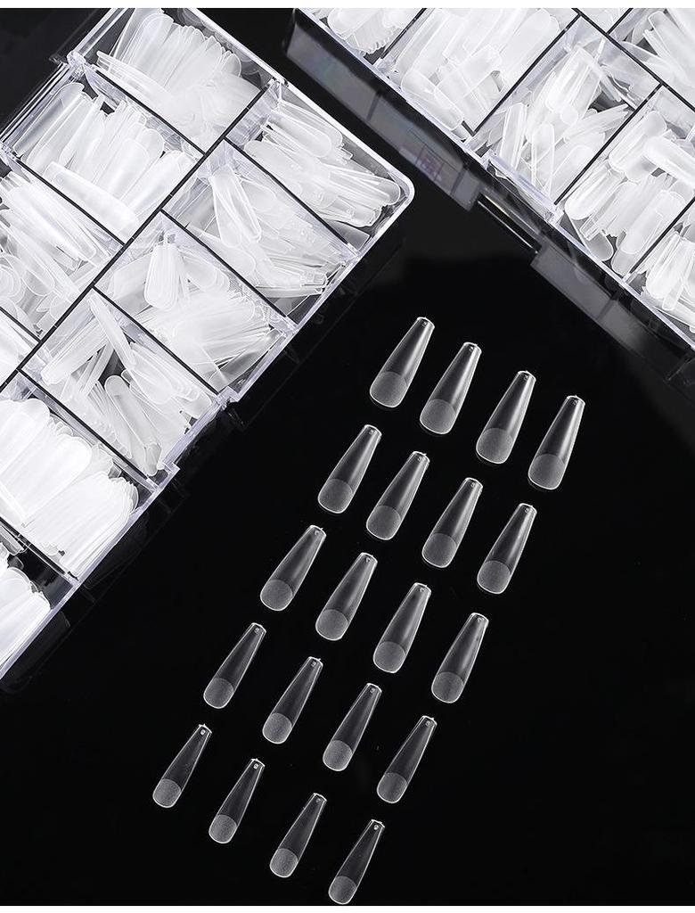 Jieliya Frosted Transparent Ultra-Thin Seamless Nail Tips - Full & Half Cover, No Etching, Size Supplement Included.