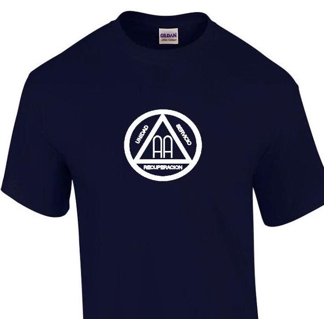 Alcohol Anonymous Spanish Logo T-Shirt Navy Blue White Servicio Unidad Shirt XL