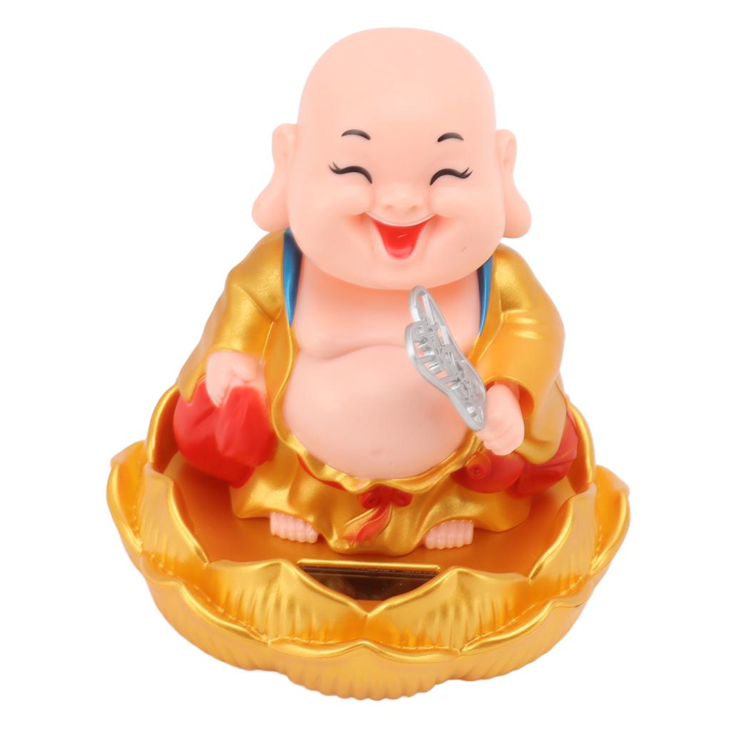 Solar Buddha Statue Solar Nodding Maitreya Car Ornament Decoration Shaking Head Toy for Wealth and