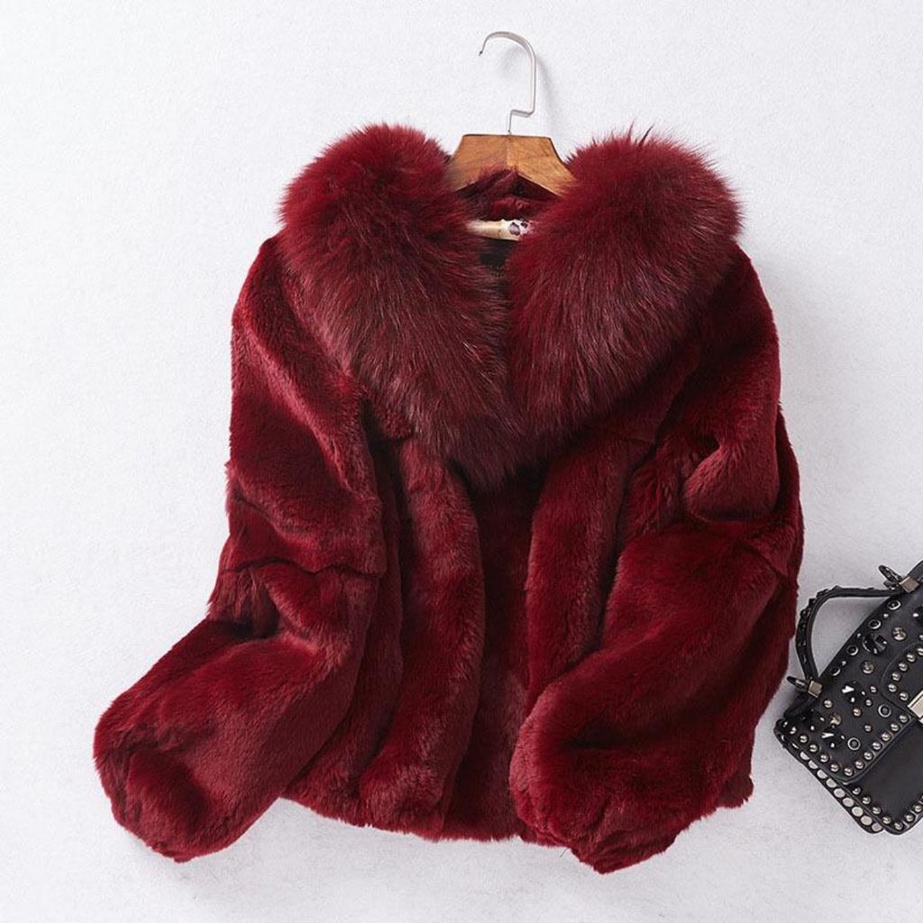 Big Fur Collar Faux Fur Jacket Women Winter Plush Coat Female Long Sleeve Fluffy Jacket Fashion Overcoat