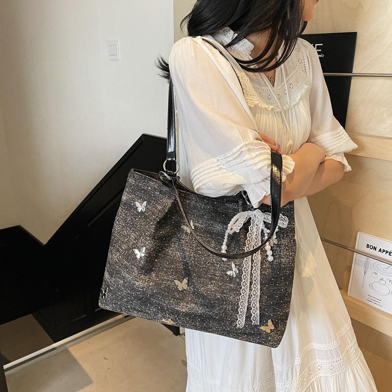 New Denim Tote Bag Female Butterfly Star Portable Dumpling Bag Simple And Fashionable Versatile Shoulder Messenger Bag