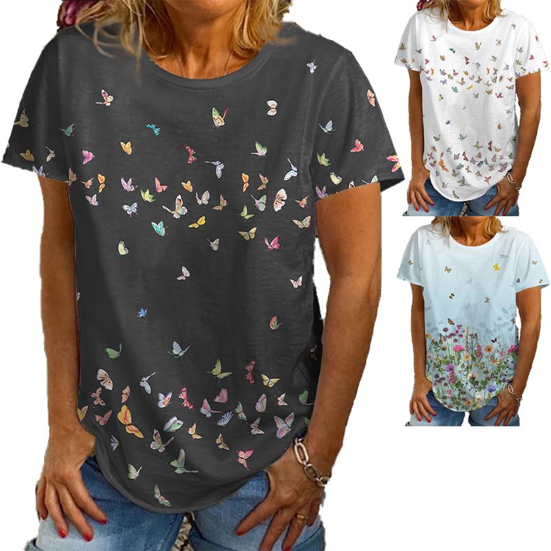 

Женская футболка-бабочка Графическая бабочка Принт Круглая шея Основные топы