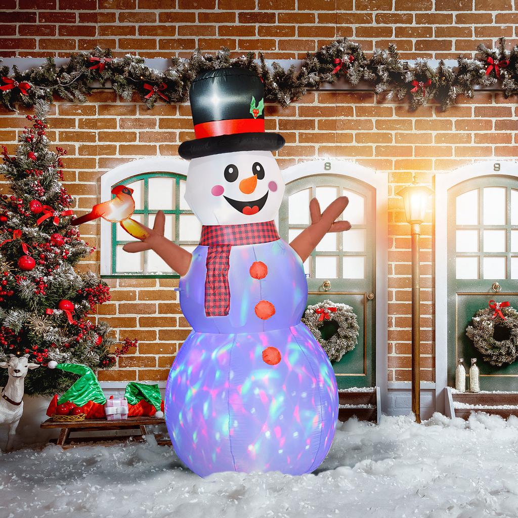 Large Snowman, 2.40 M, Christmas Decoration, with LEDs, Self-Inflating, Polyester