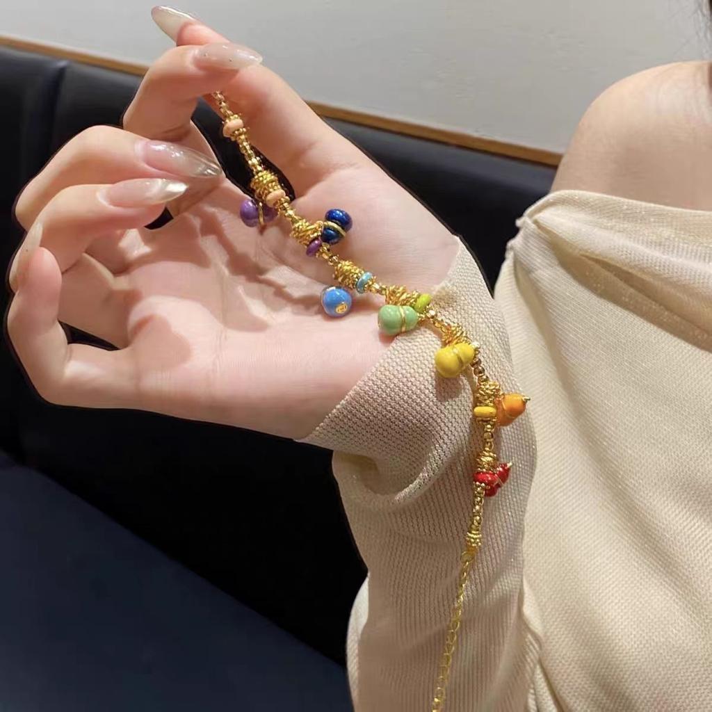 Dopamine colorful gourd entanglement bracelet women's new yellow Duobao light luxury niche exquisite jewelry