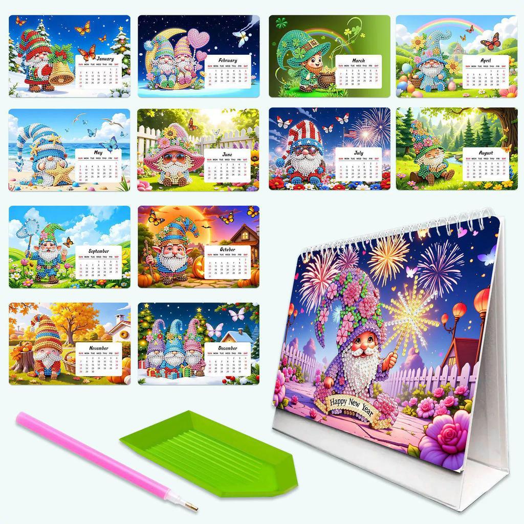 2027 Creative Cartoon DIY Diamond Painting Desk Calendar Ornament