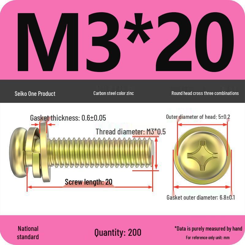 Nickel-Plated Phillips Pan Head Screw with Washer, M2-M6 Thread