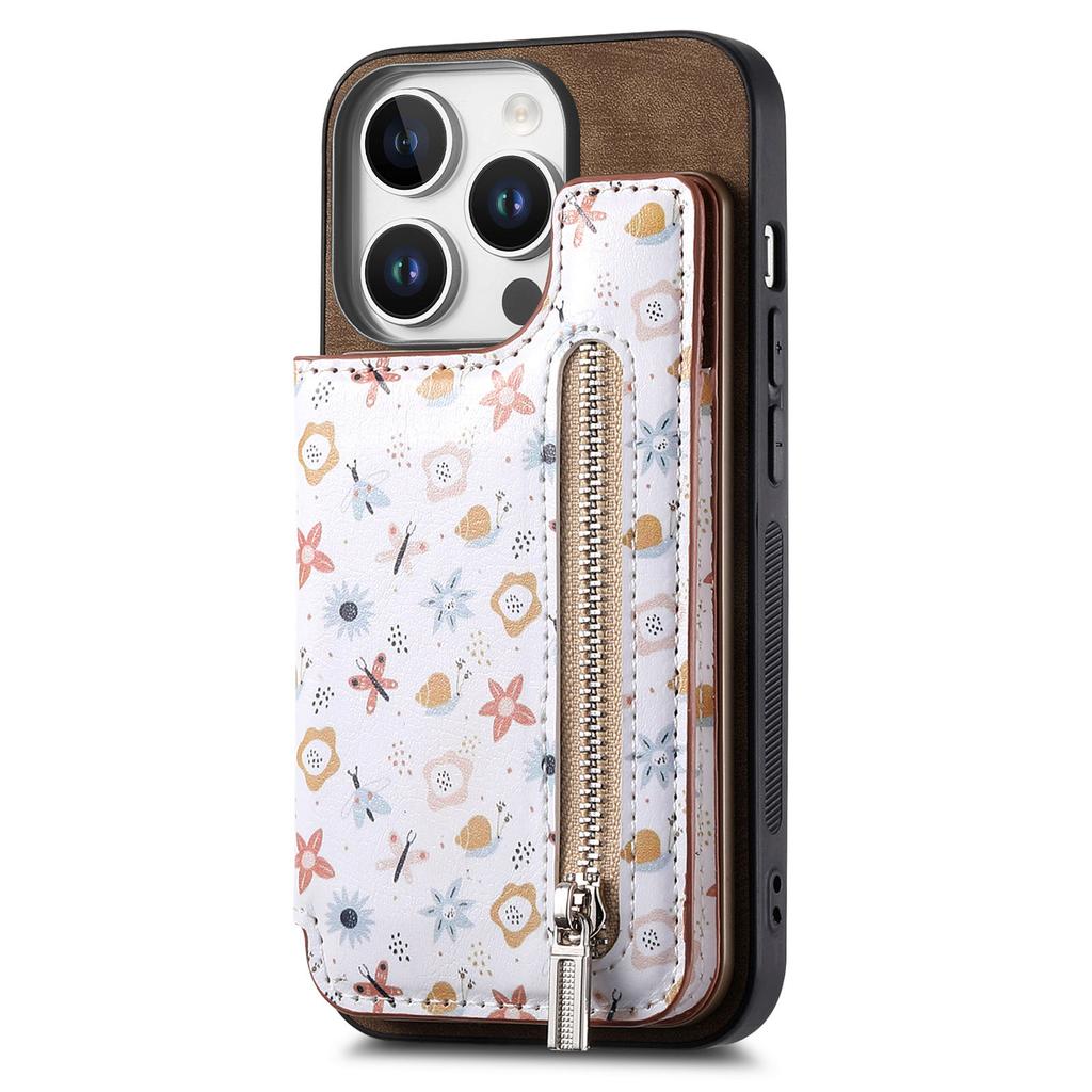 D10 For iPhone 16 Pro Case Pattern Kickstand Wallet Leather+TPU Phone Cover RFID Blocking