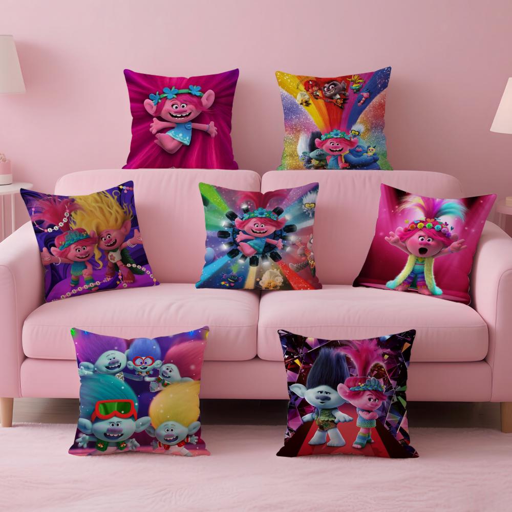 Colorful Cute American Cartoon TTrolls Cushion Cover Pillow Case Soft Skin Friendly Fabric Concealed Zipper
