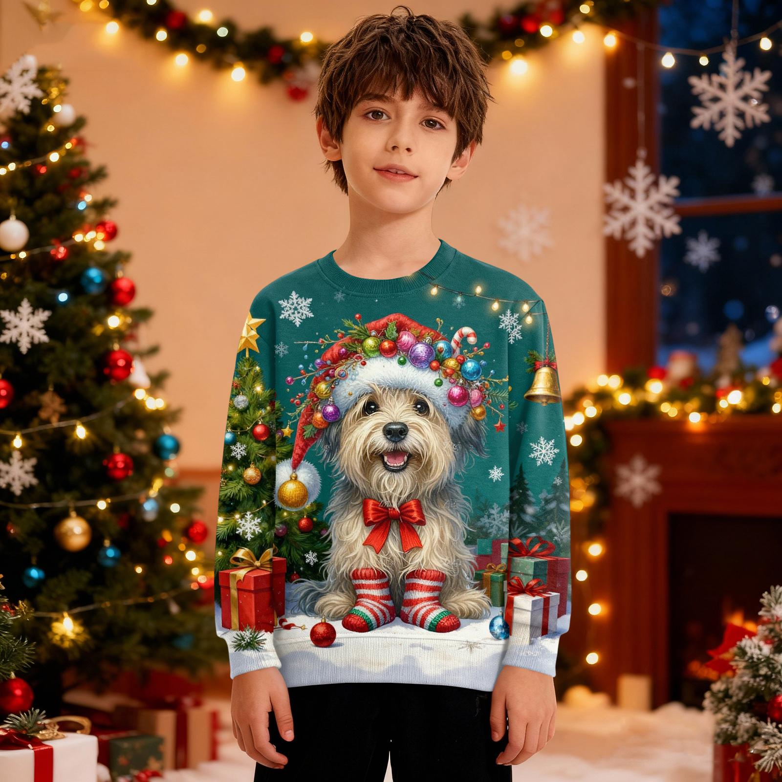 

Різдвяний світшот для хлопчиків дівчаток потворний різдвяний светр з круглим вирізом для малюків з довгим рукавом пуловер вбрання топи 120