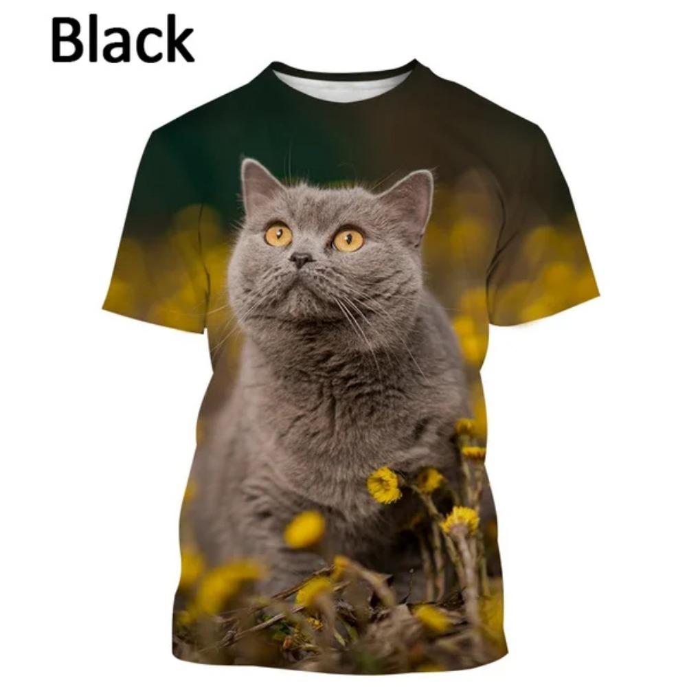 Nuova Maglietta a Maniche Corte con Stampa Floreale e Gatto alla Moda da Donna, Maglietta Casual Carina, Top Streetwear Animale Harajuku