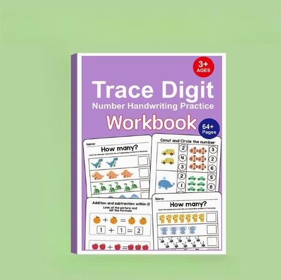 64Pages Interactive Preschool Math Workbook with Number Tracing, Addition & Subtraction Worksheets - Early Learning Activities
