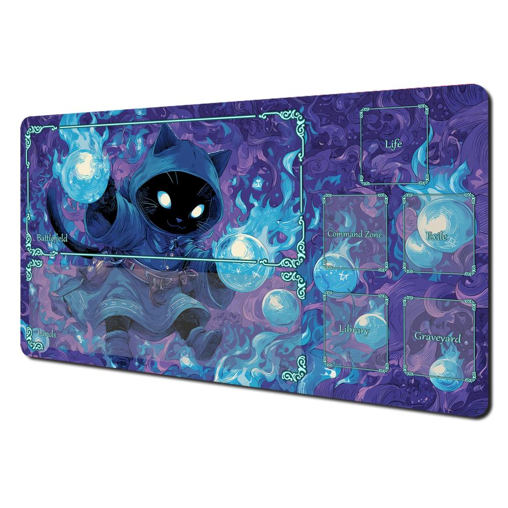 1pcs Cute Black Cat Wizard Mtg Playmat NonSlip Rubber Base Washable Cloth Surface Tcg Ccg Card Game Mat Large Locked Edge Des