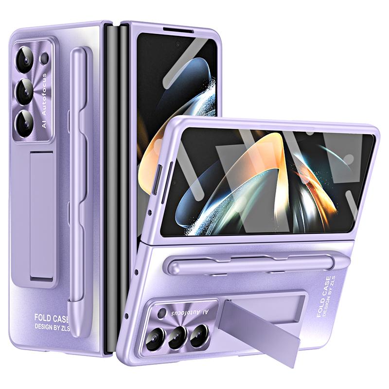 

Для Samsung Galaxy Z Fold6 5G AG Чехол Подставка Матовый ПК Чехол для телефона с Защитной пленкой из закаленного стекла/Стилусом Purple