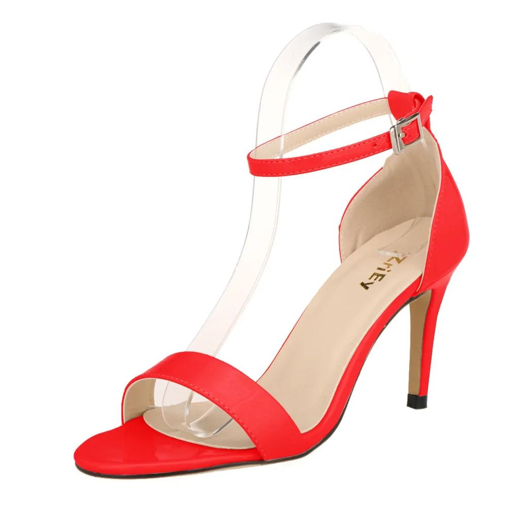Women Open Toe Ankle Strap Sandals Stiletto Elegant Wedding Party Dress Shoes 9cm Mid High Heels  Summer Classic Sexy Pumps