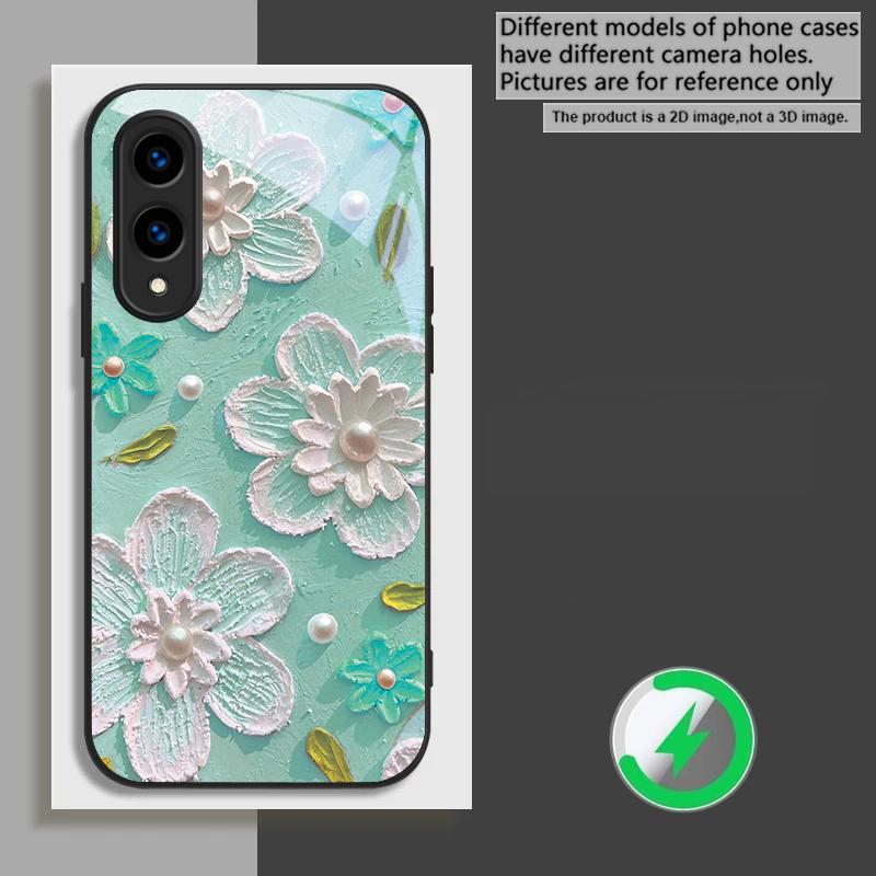 Cream rice white petals suitable for Samsung Galaxy S26 Ultra S20 FE S21 S22+ S23 Plus S24 Ultra 25 Edge black Glass Phone Casee