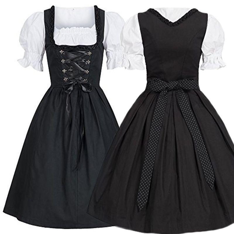 Elegant Black Oktoberfest Costume Featuring Unique Puff Sleeve Design For Womens Fashion