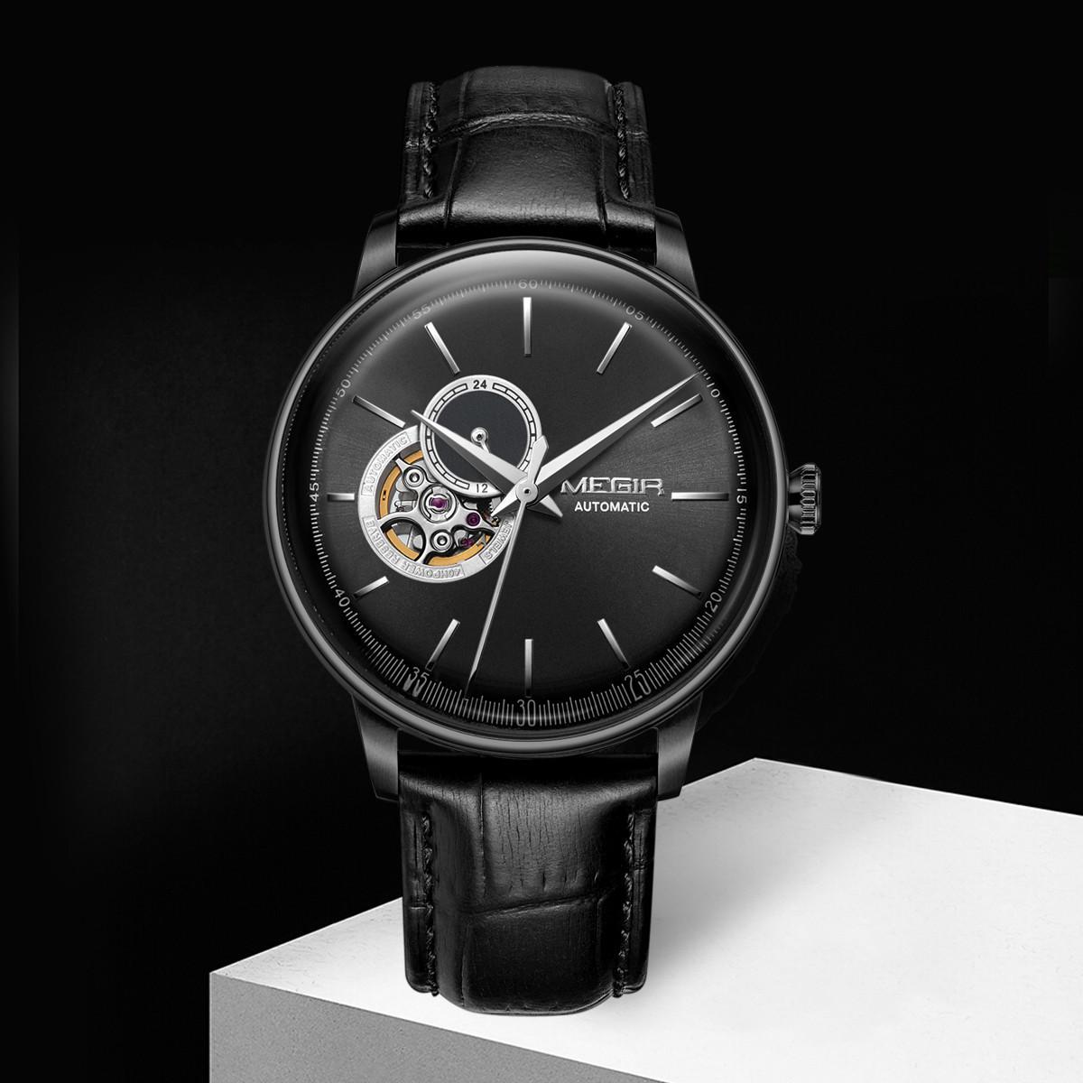 Men S Sports Mechanical Movement Watch Leather Belt Luminous Waterproof Multi-Function 62057