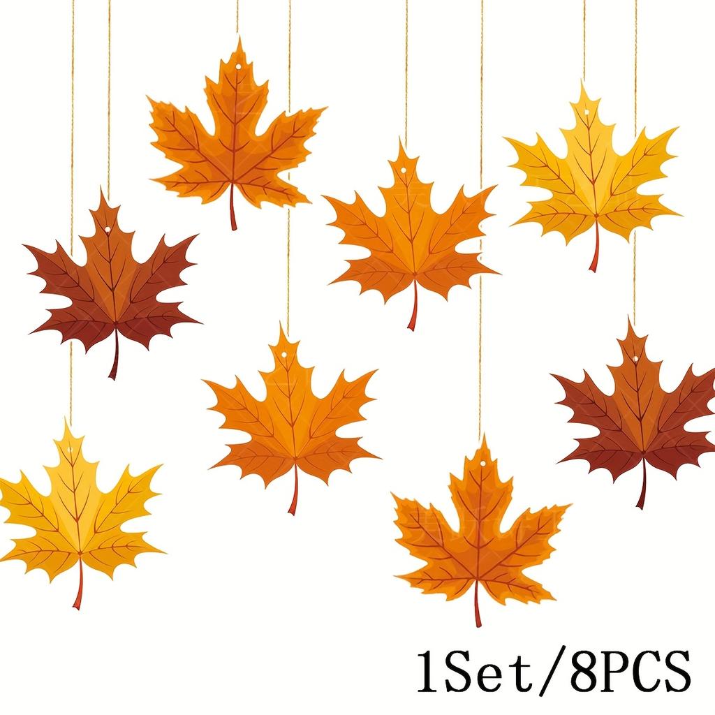 8pcs Autumn Maple Leaf Garland Decorations - Rustic Paper Hanging Ornaments for Christmas,Harvest Parties,Housewarming
