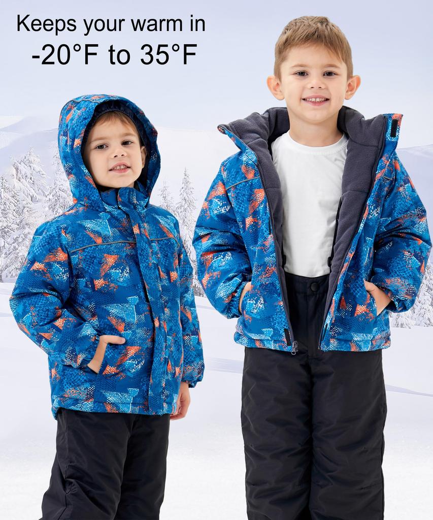 Hiheart Ski and Snowboard Wear Set for Down Jacket and Set for Snow Geometric Size 130 Kids' Boys, Pants, 2-Piece Play, Design,