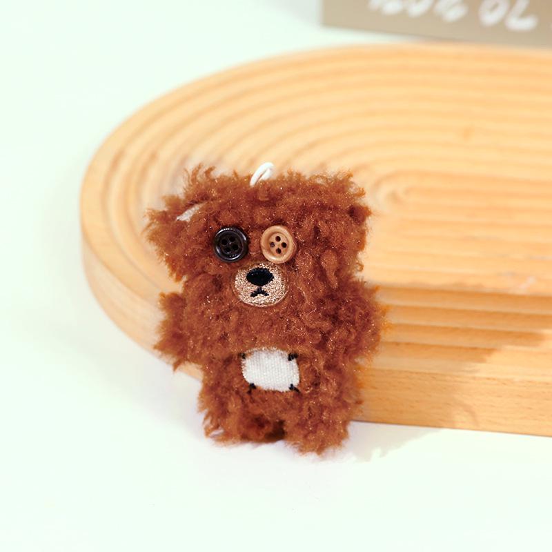 Cartoon Plush Bear Doll Keychain with Button Eyes