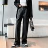 PU Leather Pant Women High Waist Straight Pant Spring Clothes Solid Pocket Streetwear Chic Black Faux Leather Trousers