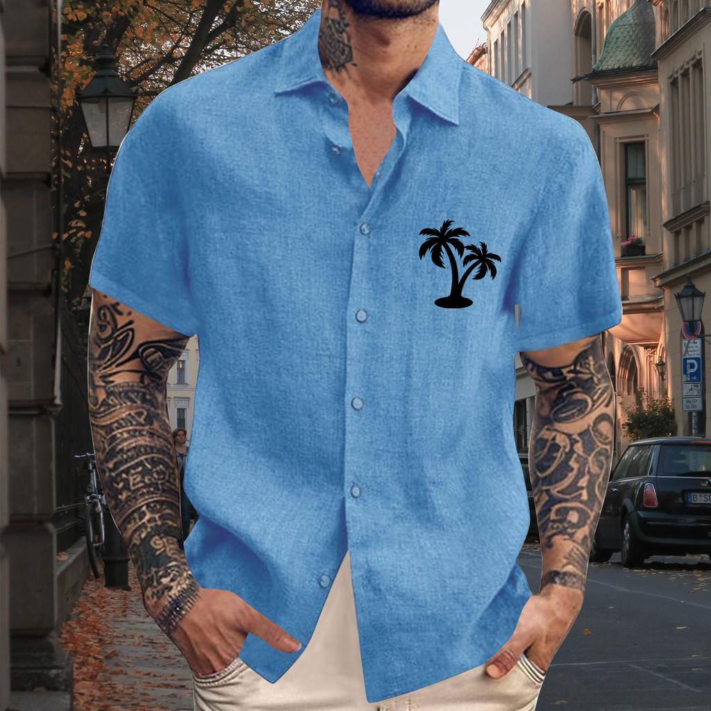 Men's Vintage Button Down Bowling Shirts Short Sleeve Summer Beach Shirt