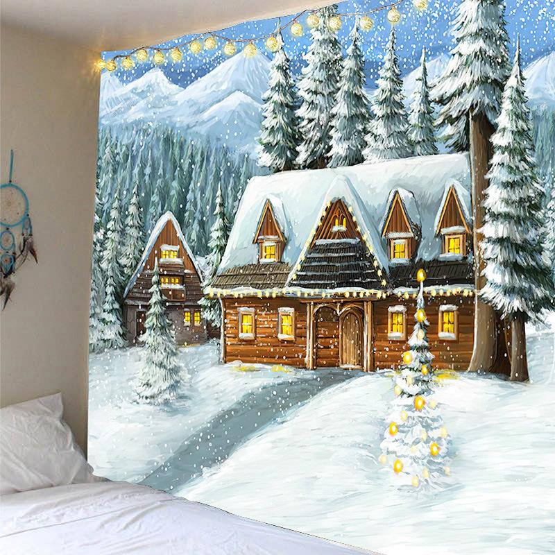 Home Decor Tapestry Wall Hanging Santa Elk Snowman Decorative Tapestry Christmas Room Wall Decor Backdrop Cloth Tapestry