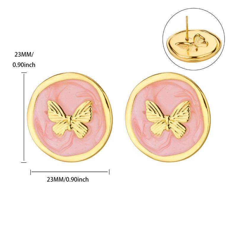 Vintage Macaron Drip Butterfly Stud Earrings Women's Niche Temperament Stainless Steel K Gold Plated Earrings
