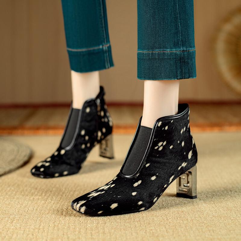 Fashion NEW Autumn/Winter Women Boots Square Toe Strange Heel Shoes Horsehair Shoes for Women Zipper Ankle Boots Leopard Modern Boots