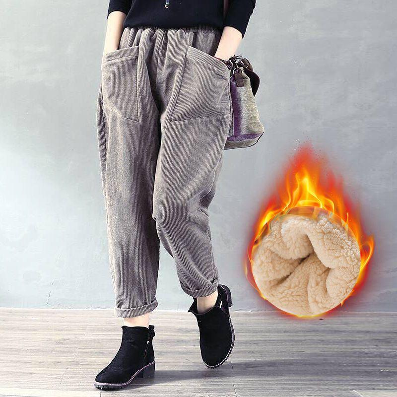 Autumn and Winter Women's Velvet Striped High Waist Radish Loose Solid Casual Harlan Fashion Elegant Pants