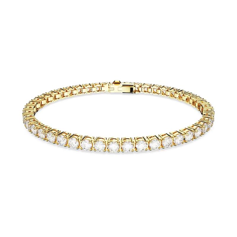 Swarovski Matrix Tennis Fashionable Round Cut Cubic Zirconia Gold Plated Bracelet Women's Gold M