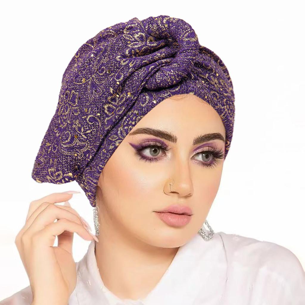 Modern Ladies Sequin Twisted Headscarf Hat With Ethnic Style For All Seasons