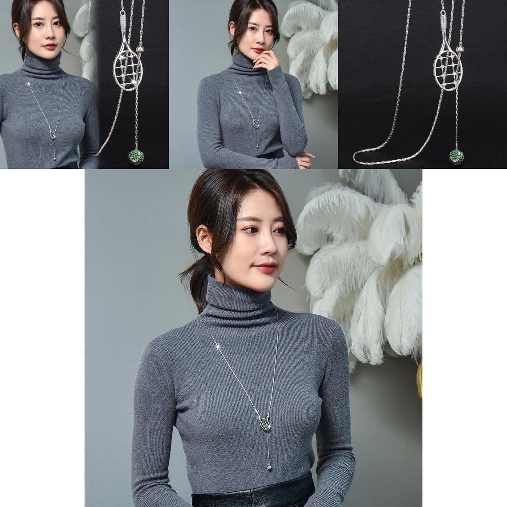 Elegant Geometric Tennis Racket Sweater Necklace Stylish Long Pendant For Women