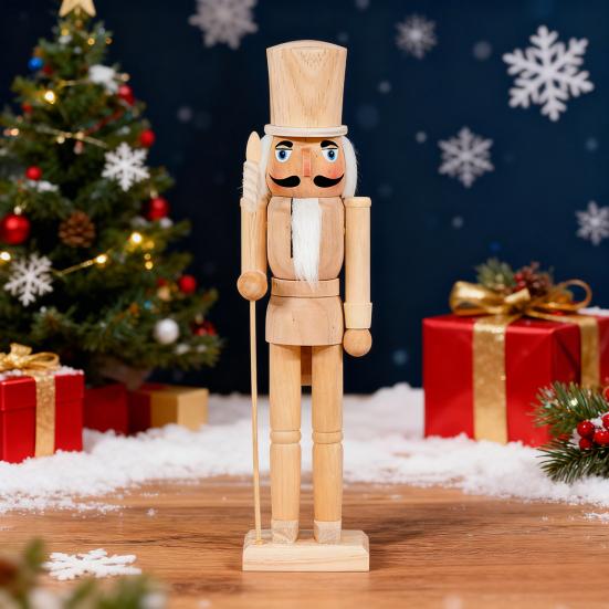 Yousheng 38CM Weihnachten Holz Unfertig Nussknacker Figur DIY Roh Unbemalt Soldatenfigur Festival Feiertagsparty Ornament Dekoration