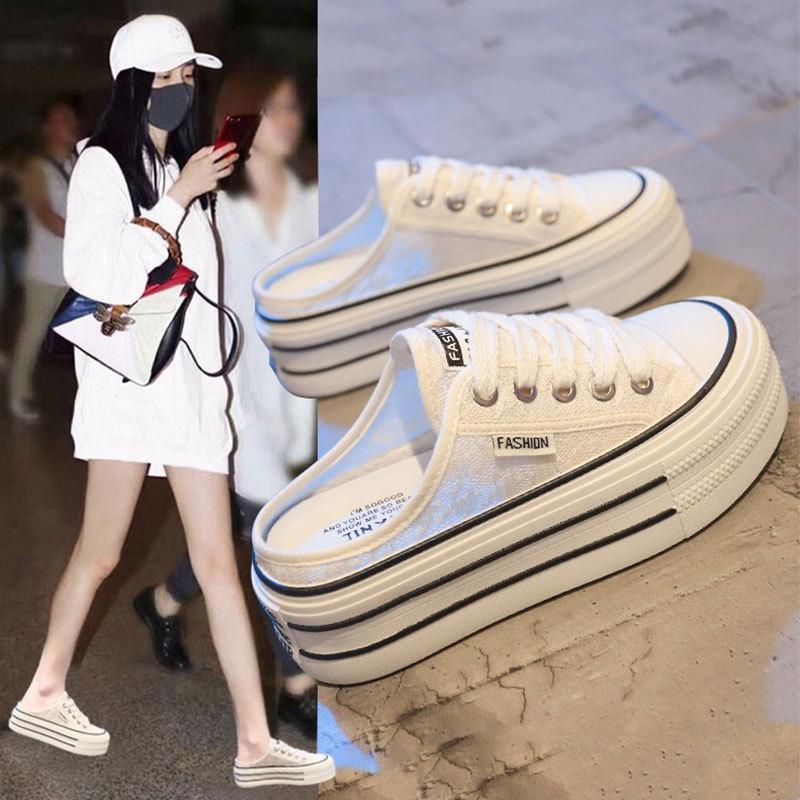 Half Slipper Women's Summer Outdoor Wear 2025 Canvas Shoes Thick Soled Shoes