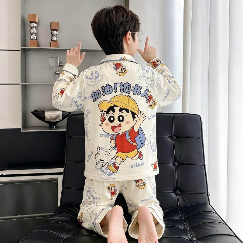 Boys Cotton Pajama Set Long Sleeve Thin Sleepwear Cartoon Print Hoodie Style Home Wear Kids 8
